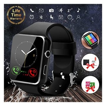 Smart WatchBluetooth Smartwatch Touch Screen Wrist Watch with Camera SIM Card SlotWaterproof Smart Watch Sports Fitness Tracker Compatible with Android iOS Phones Samsung Huawei Black