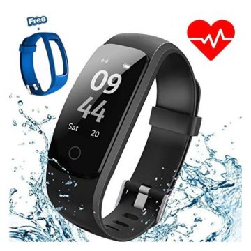 Aneken Fitness Tracker Activity Tracker with Heart Rate Monitor IP67 Bluetooth Smart Bracelet with Pedometer Sleep Monitor Watch with Replacement Strap for Android iOS Smartphone Black
