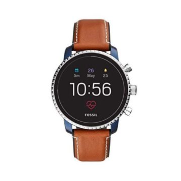Fossil Men Gen 4 Explorist HR Stainless Steel and Leather Touchscreen Smartwatch Color Blue Brown