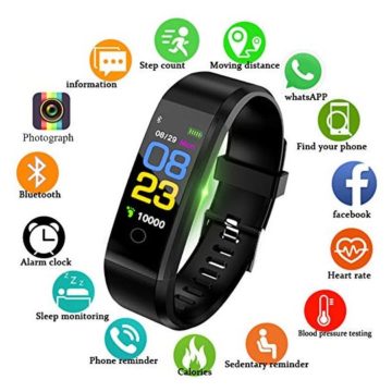 Fitness TrackersLIGE 096inch Color Screen Unisex Smart Bracelet with Heart Rate Monitor Sleep Monitoring Calorie Counter Sports Bracelet Waterproof Pedometer Fitness Watch Black