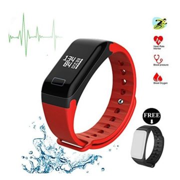 Fitness TrackerSmart Bracelet Wireless Bluetooth 40 Sports Band with Pdeometer Sleep Monitoring Calories Track for Daily Activity and Sleeping for Android iOS iPhone(Red + Black Band)