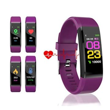 HK Fitness Tracker HR Activity Tracker Watch with Heart Rate Blood Pressure Monitor Waterproof Smart Bracelet Wrist Band with GPS Step Calorie Counter Pedometer Watch for Kids Women MenPurple