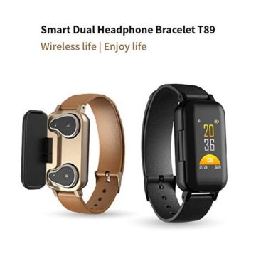 JYS365 T89 Heart Rate Blood Pressure Sleep Monitor Pedometer Smart Bracelet with Bluetooth Earphones Gift Black