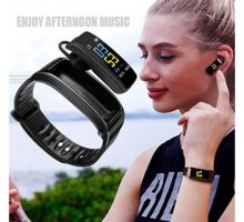 Wgch Smart Bracelet Waterproof Smart Watch Wristband 2 in 1 Smart Bracelet Band with Bluetooth Earbuds Heart Rate Monitor for Men Women