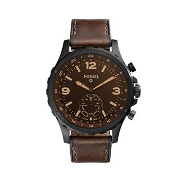 Fossil Q Men Nate Stainless Steel and Leather Hybrid Smartwatch Color Black Brown