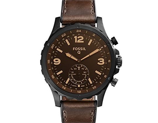 Fossil Q Men Nate Stainless Steel and Leather Hybrid Smartwatch Color Black Brown