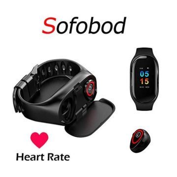 Sofobod Smart Bracelet with Earpads Smart Bracelet Wristband with Earphone with Heart Rate Monitor Bluetooth 50  Black