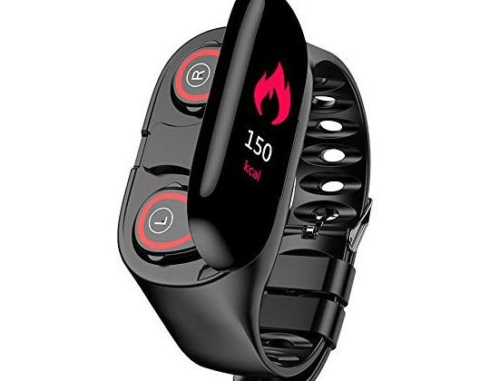 ALXDR Smart Watch Bluetooth Earbuds 2 in 1 Fitness Tracker Band with Heart Rate Blood Pressure Monitor Waterproof Activity Tracker Calorie Call Reminder Smart BraceletBlack