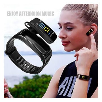 Tiakino 2 in 1 Smart Bracelet with Bluetooth Earbuds Heart Rate Monitor Waterproof Watch for Women and Men